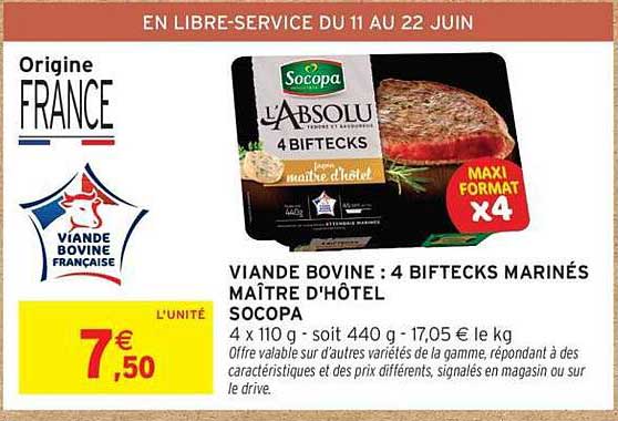 VIANDE BOVINE : 4 BIFTECKS MARINÉS MAÎTRE D'HÔTEL SOCOPA