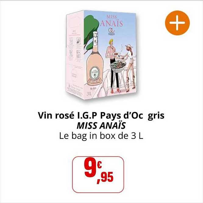 Vin rosé I.G.P Pays d'Oc gris MISS ANAIS Le bag in box de 3 L