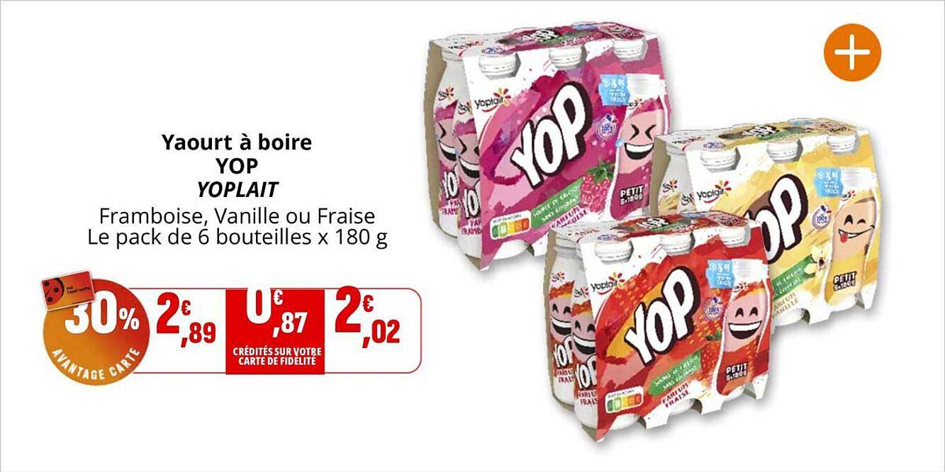 Yaourt à boire YOP YOPLAIT Framboise, Vanille ou Fraise