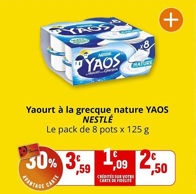 Yaourt à la grecque nature YAOS NESTLÉ Le pack de 8 pots x 125 g