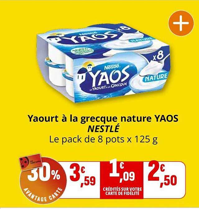 Yaourt à la grecque nature YAOS NESTLÉ Le pack de 8 pots x 125 g