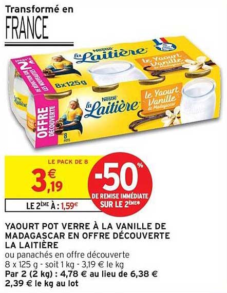 Yaourt pot verre à la vanille de Madagascar en offre découverte La Laitière