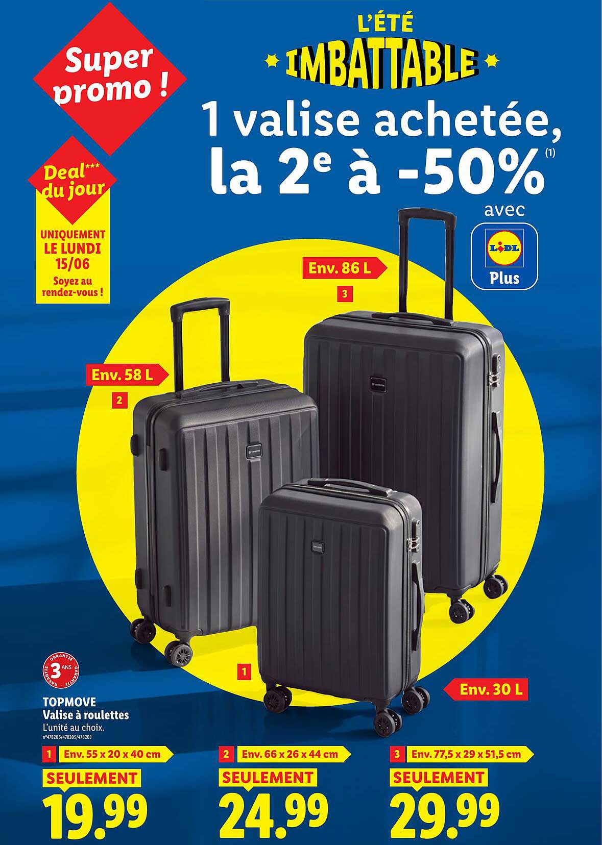 1 valise achetée, la 2e à -50%