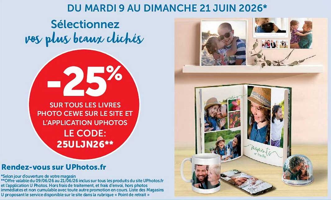 -25% SUR TOUS LES LIVRES PHOTO CEWE SUR LE SITE ET L'APPLICATION UPHOTOS