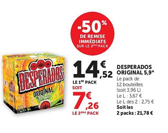 -50% de remise immédiate sur le 2ème pack