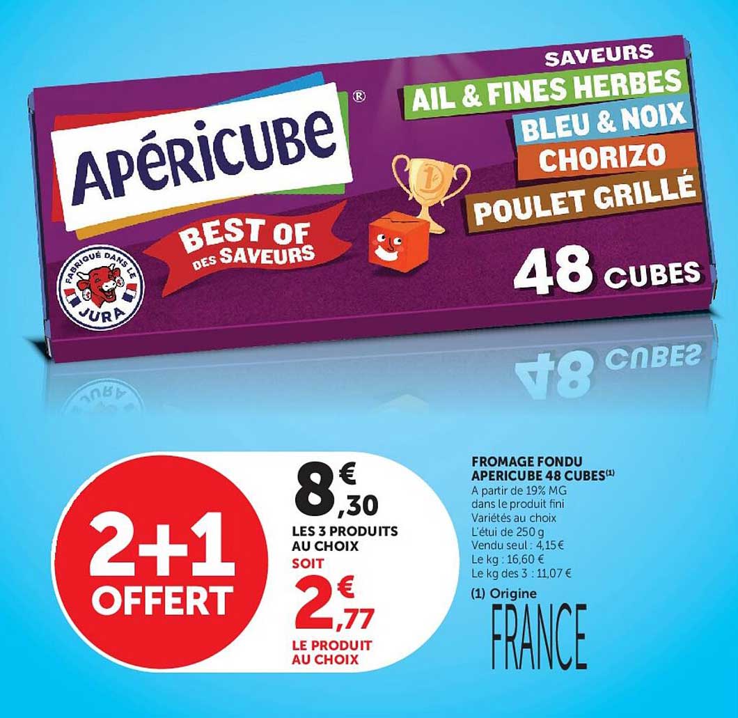 Apéricube Saveurs Ail & Fines Herbes, Bleu & Noix, Chorizo, Poulet Grillé - 48 cubes