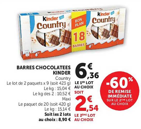 BARRES CHOCOLATEES KINDER Country
