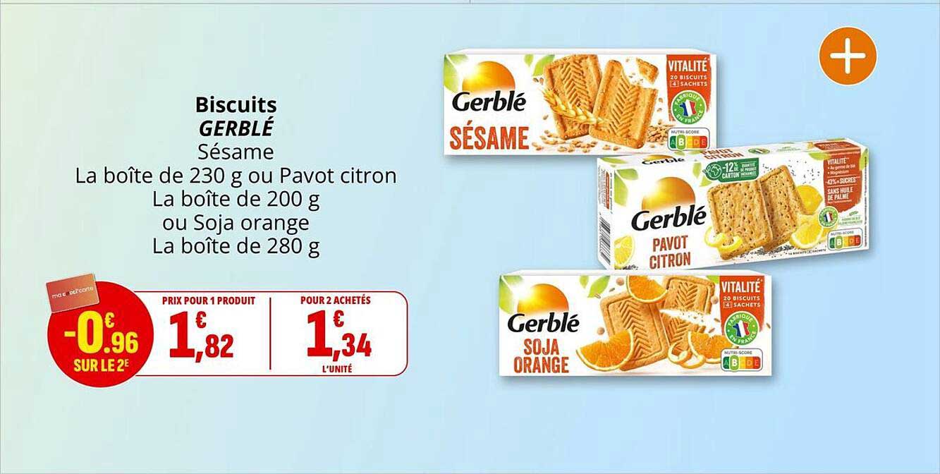 Biscuits GERBLÉ Sésame La boîte de 230 g ou Pavot citron La boîte de 200 g ou Soja orange La boîte de 280 g