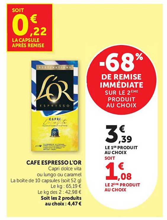 CAFÉ ESPRESSO L'OR Capri dolce vita ou lungo ou caramel
