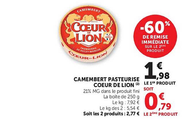 CAMEMBERT PASTEURISE COEUR DE LION