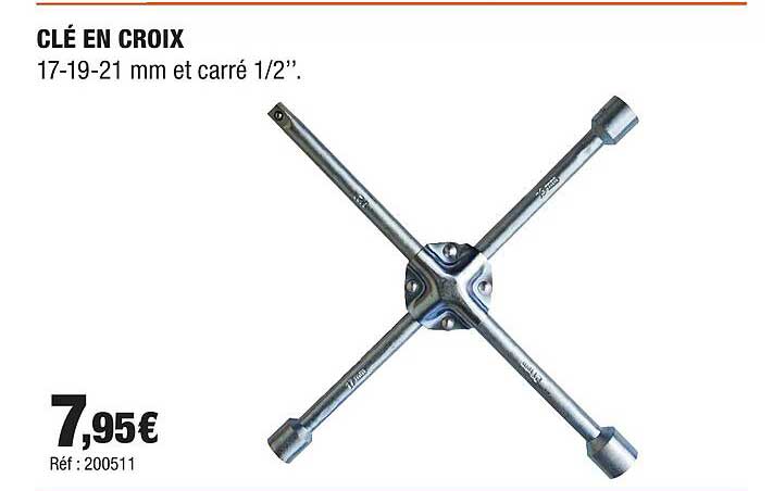 CLÉ EN CROIX 17-19-21 mm et carré 1/2”
