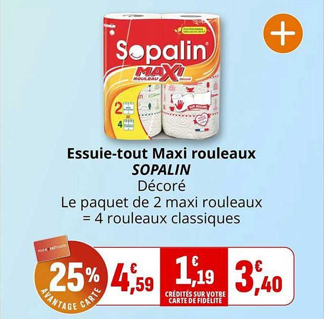 Essuie-tout Maxi rouleaux SOPALIN Décoré Le paquet de 2 maxi rouleaux = 4 rouleaux classiques