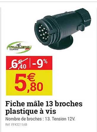 Fiche mâle 13 broches plastique à vis