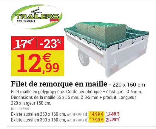 Filet de remorque en maille - 220 x 150 cm