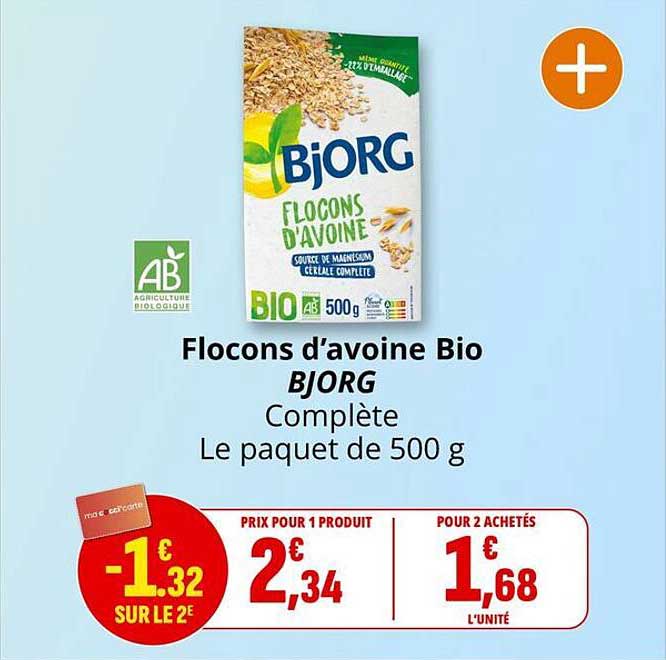Flocons d’avoine Bio BJORG Complète Le paquet de 500 g