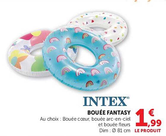 INTEX BOUEE FANTASY Au choix : Bouée cœur, bouée arc-en-ciel et bouée fleurs Dim : Ø 81 cm