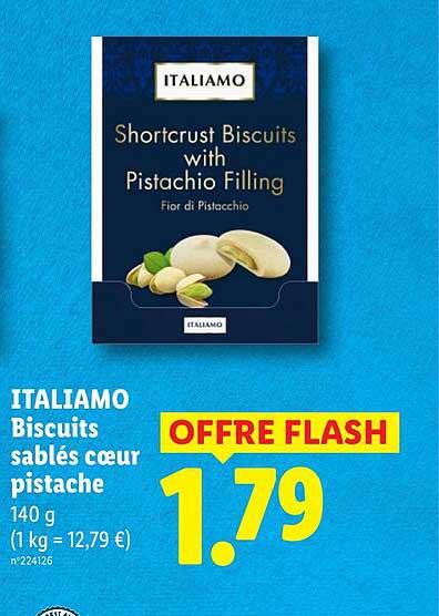 ITALIAMO Biscuits sablés cœur pistache 140 g
