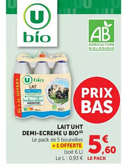 LAIT UHT DEMI-ECREME U BIO