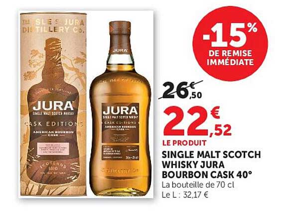 LE PRODUIT SINGLE MALT SCOTCH WHISKY JURA BOURBON CASK 40°