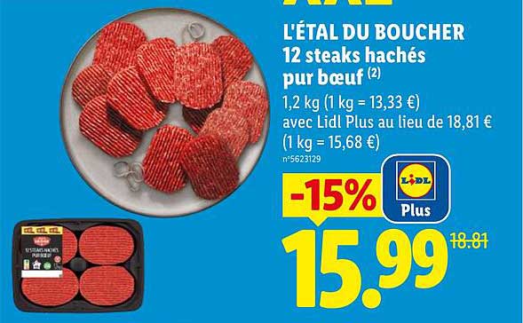 L'ÉTAL DU BOUCHER 12 steaks hachés pur bœuf