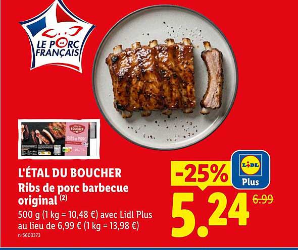 L'ÉTAL DU BOUCHER
Ribs de porc barbecue original