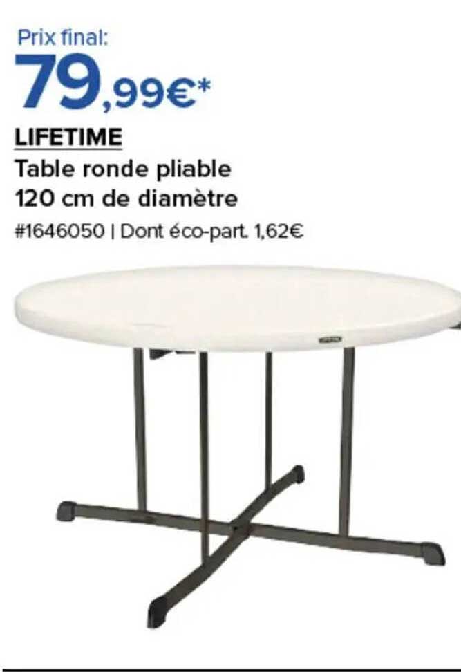 LIFETIME Table ronde pliable 120 cm de diamètre