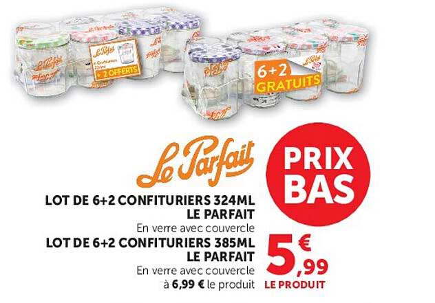 LOT DE 6+2 CONFITURIERS 324ML LE PARFAIT