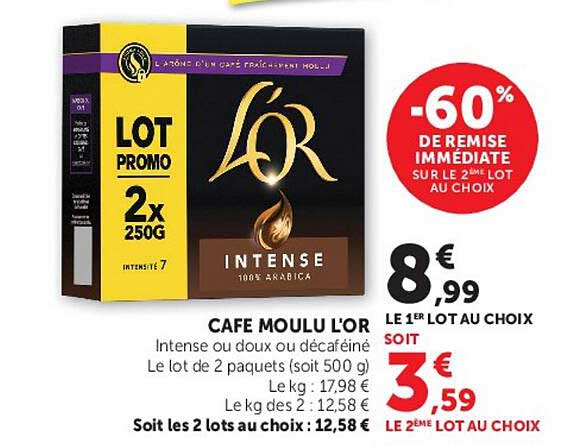 LOT PROMO 2x 250G L’OR INTENSE 100% ARABICA