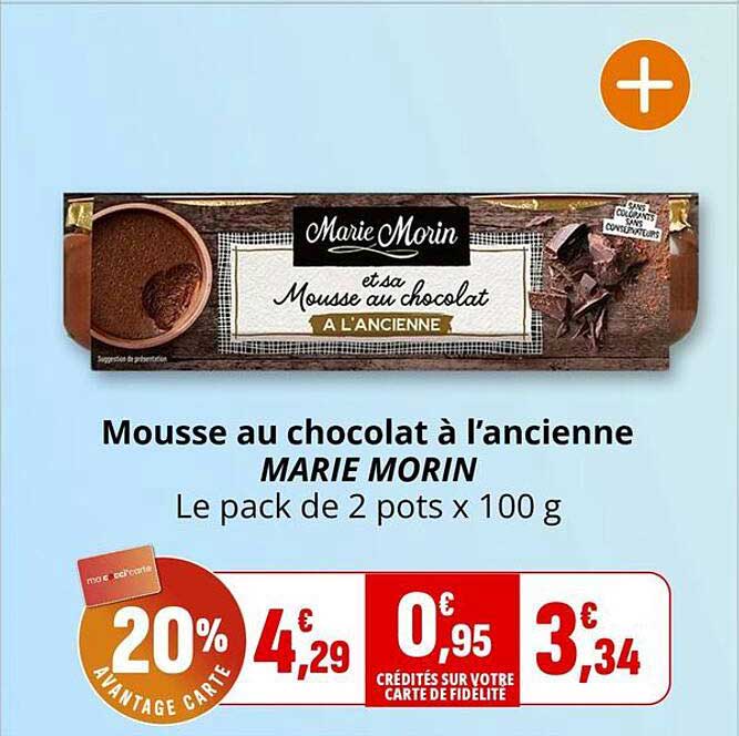 Mousse au chocolat à l’ancienne MARIE MORIN Le pack de 2 pots x 100 g