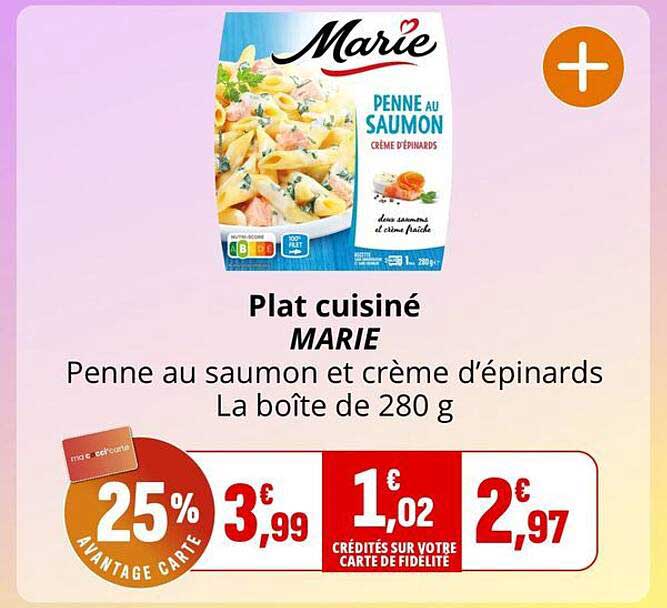Plat cuisiné MARIE Penne au saumon et crème d’épinards La boîte de 280 g