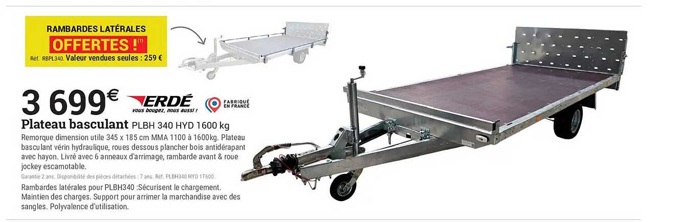 Plateau basculant PLBH 340 HYD 1600 kg