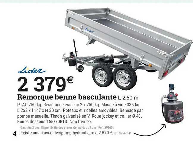 Remorque benne basculante L 2,50 m