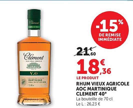 Rhum Vieux Agricole AOC Martinique Clément 40°