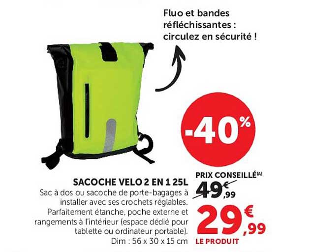 SACOCHE VELO 2 EN 1 25L