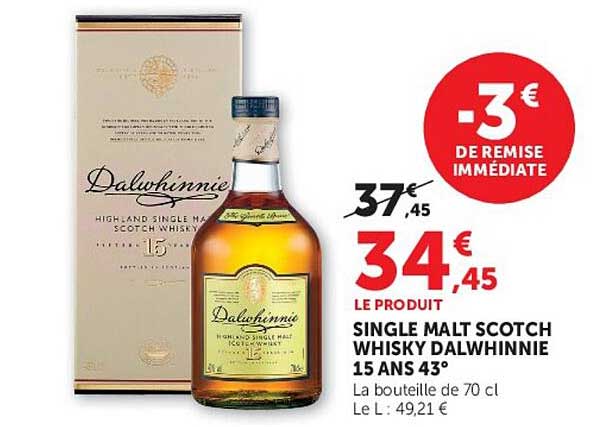 SINGLE MALT SCOTCH WHISKY DALWHINNIE 15 ANS 43°