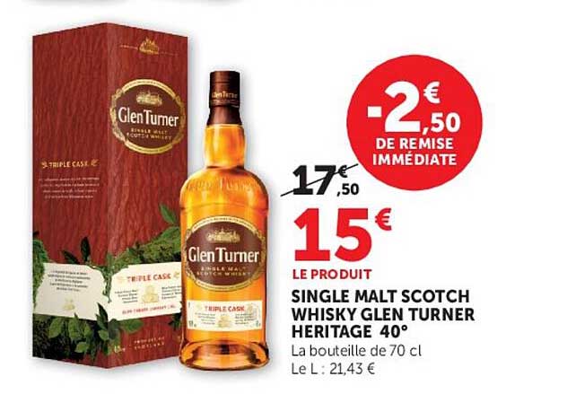 SINGLE MALT SCOTCH WHISKY GLEN TURNER HERITAGE 40°