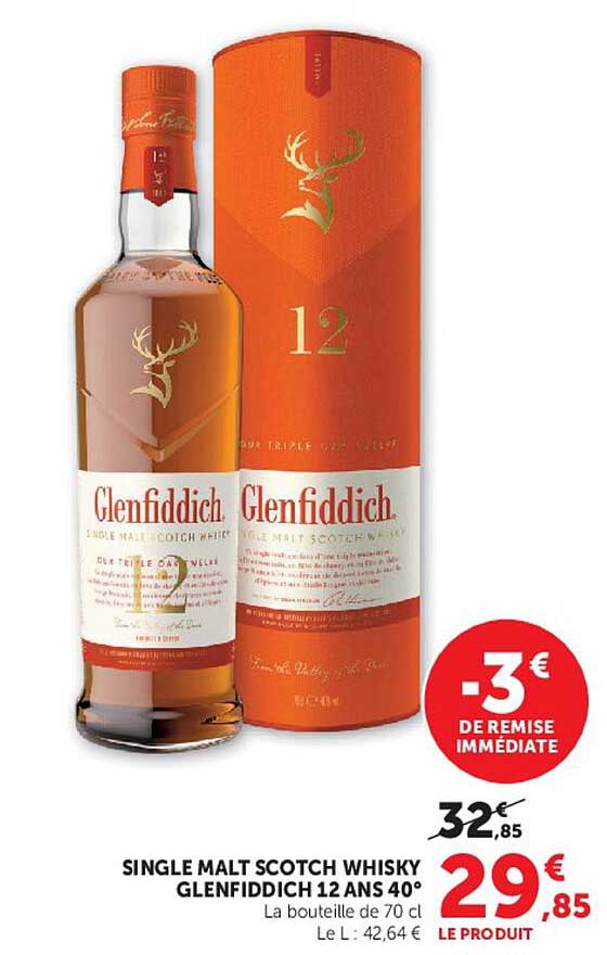SINGLE MALT SCOTCH WHISKY GLENFIDDICH 12 ANS 40°