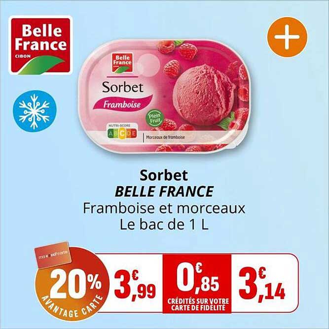 Sorbet BELLE FRANCE Framboise et morceaux Le bac de 1 L