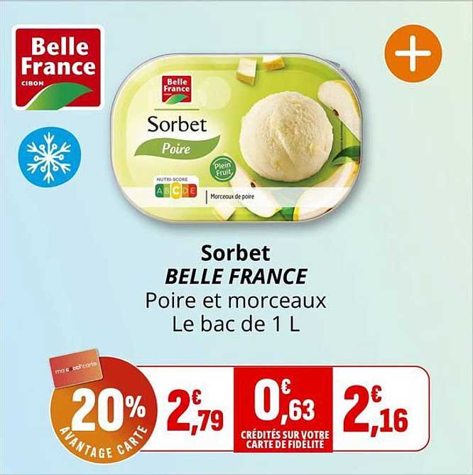 Sorbet BELLE FRANCE Poire et morceaux Le bac de 1 L