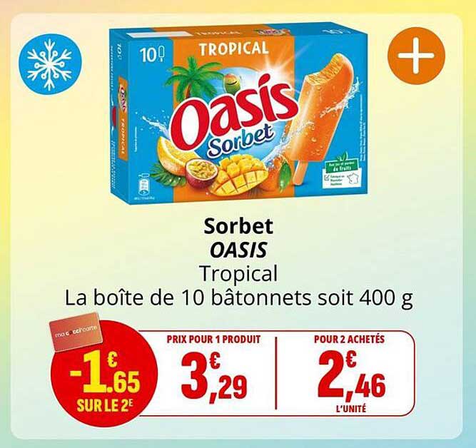 Sorbet OASIS Tropical La boîte de 10 bâtonnets soit 400 g