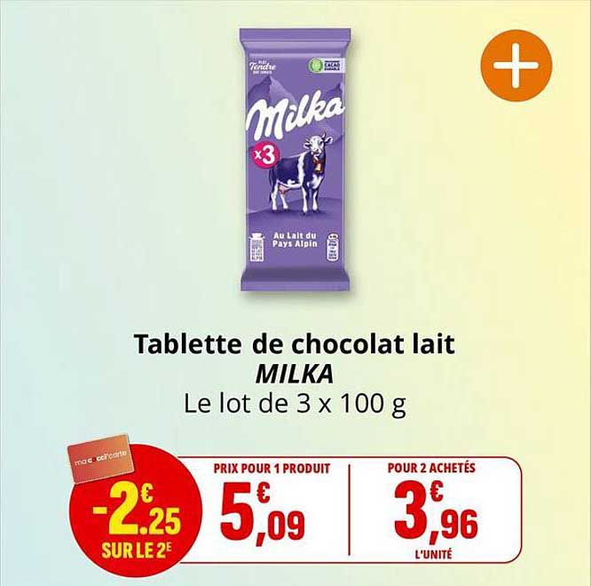 Tablette de chocolat lait MILKA Le lot de 3 x 100 g