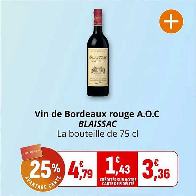 Vin de Bordeaux rouge A.O.C BLAISSAC La bouteille de 75 cl