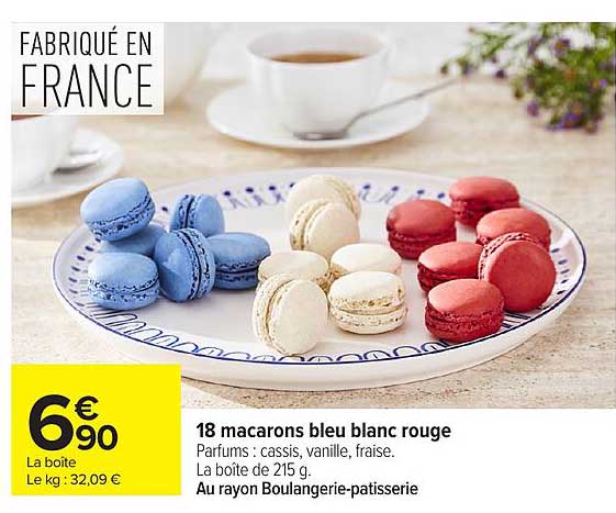 18 macarons bleu blanc rouge