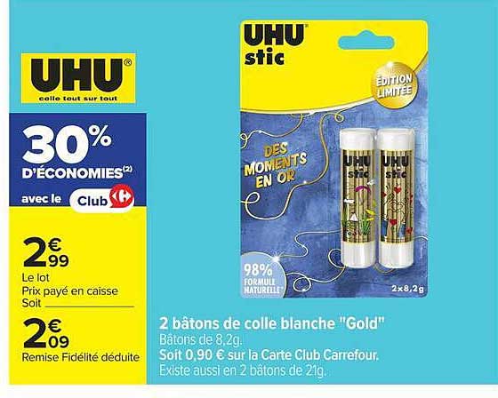 2 bâtons de colle blanche "Gold"
