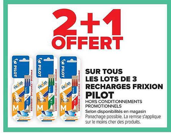 2+1 OFFERT SUR TOUS LES LOTS DE 3 RECHARGES FRIXION PILOT