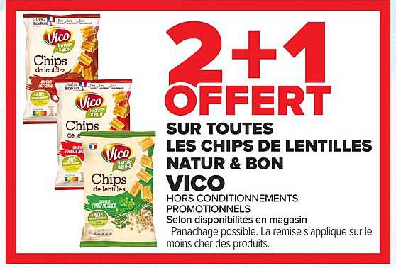 2+1 OFFERT SUR TOUTES LES CHIPS DE LENTILLES NATUR & BON VICO