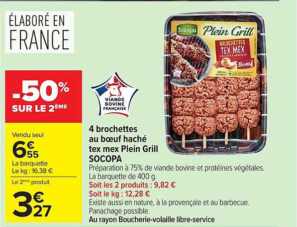 4 brochettes au boeuf haché tex mex Plein Grill SOCOPA