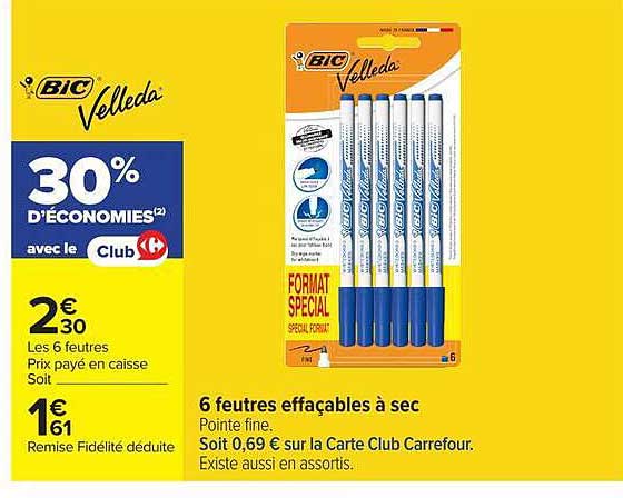 6 feutres effaçables à sec Pointe fine.