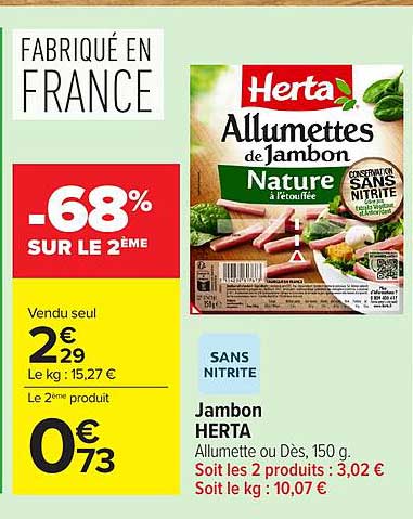 Allumettes de jambon Nature à l'étouffée