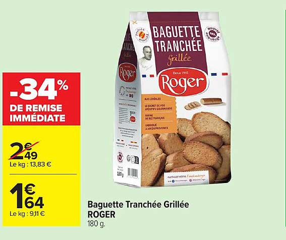 Baguette Tranchée Grillée ROGER 180 g
